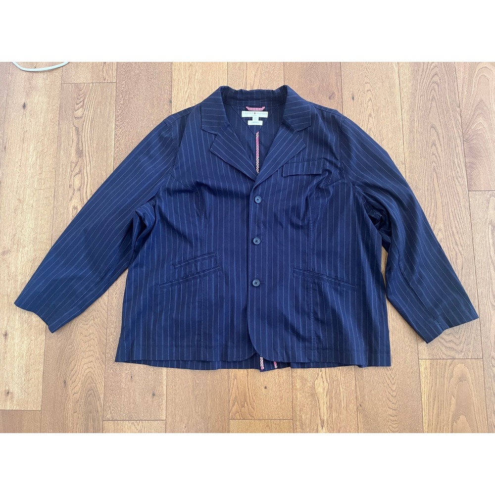 Tommy Hilfiger Blazer Womens 24 Navy Excellent Pinstripe Cotton Stretch Y2K - Picture 9 of 13
